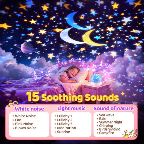 15 Films+15 360 Pikoy Unicorn Toys for Girls Gifts, Lullaby Sound Machine for Kids Night Light Projector