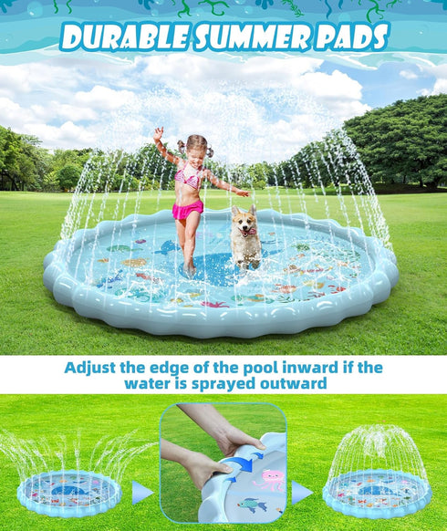 Summer 3-12 (102.3") EPN Splash Pad, Extra Large Sprinkler Play Mat Fun for Kids, Thicker Outdoor Water Toys Toddler