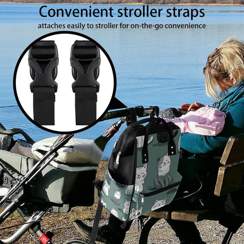 Hsnar Backpack Cute Cats Waterproof Diaper Bag Large Capacity Baby Bag with Stroller Straps, Multi-Pocket Diaper Bag
