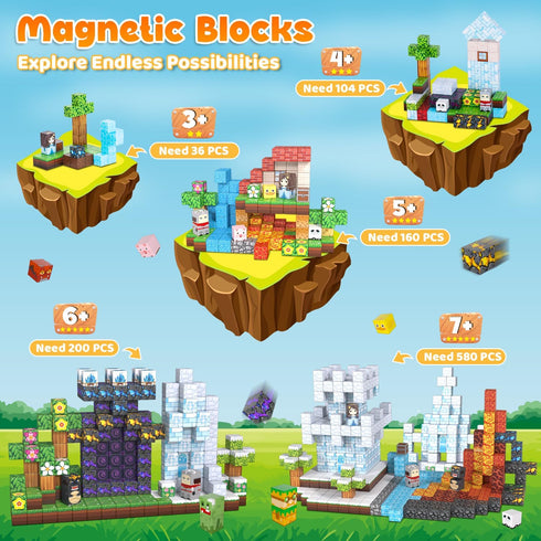 200PCS 3+ Magnetic Blocks, Magnetic Building Block Cube Toys with Magnet Board for Kids, STEM Toys Gifts for Boy