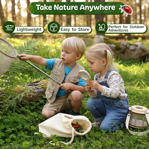 Backpack 8 1 Set 4-12 GAGAKU Kids Bug Catching Kit with - in Outdoor Explorer with Net, Wooden Box & Magnifying Glass