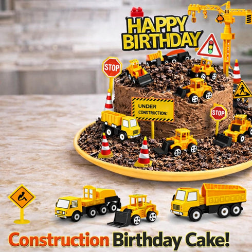 25Pcs Bulldozer HERCOCCI Construction Cake Topper, Excavator Tower Cupcake Topper Backhoe Traffic Road Sign Cake Decor