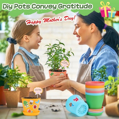 24 Pack 4+ Durable Resin Garden Pot Craft Kit for Kids- Colorful Flower Plant Spring Crafts with Super-adhesive