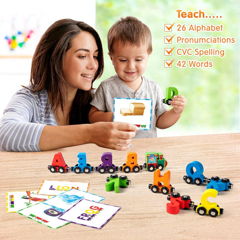 27 Sets 42 1 1 3 4 5 6 7 Vanmor PCS Magnetic Wooden Alphabet Train | ABC Letter Learning Toy Trains with PCS Flash