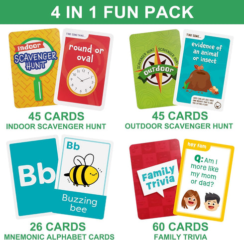 LotFancy 4 in 1 Card Games for Family Game Night, Scavenger Hunt Games for Kids, Indoor Outdoor Activities, Family