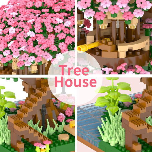 Sets,(2008pcs) Sets Sets 8-12, 8+ XIU Cherry Blossom Treehouse Building Mini Blocks Building for Adults, Japanese