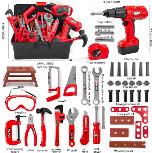 Set 48 Set 3 4 5 Kids Tool Piece Toddler Tool with Electronic Toy Drill& Tool Box,Pretend Play Toys
