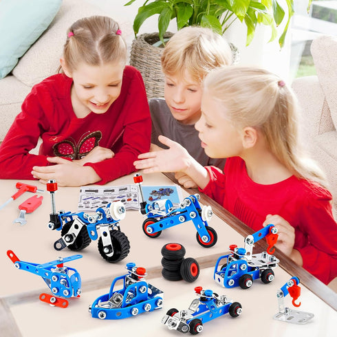 Stem Building Toys for Boys Age 8-12 - Police Toys 6 Mini Metal Model Set, Educational Gifts for Kids 8-12 Years Old