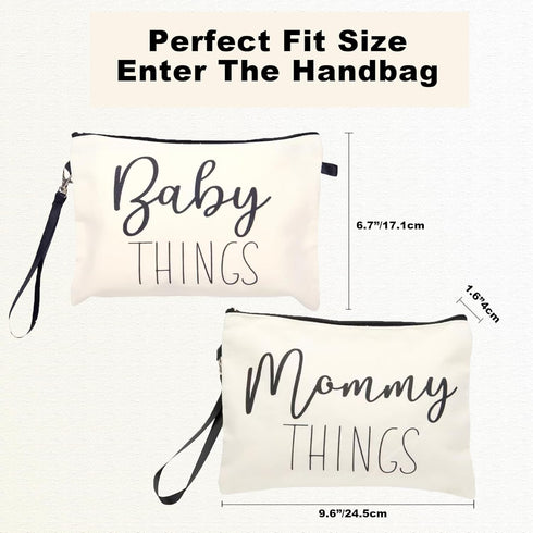 Mommy Set, 2 & Baby Bag - Canvas Zipper Pouch New Mom Essentials, Postpartum Travel Toiletry Bag for Baby, PCS