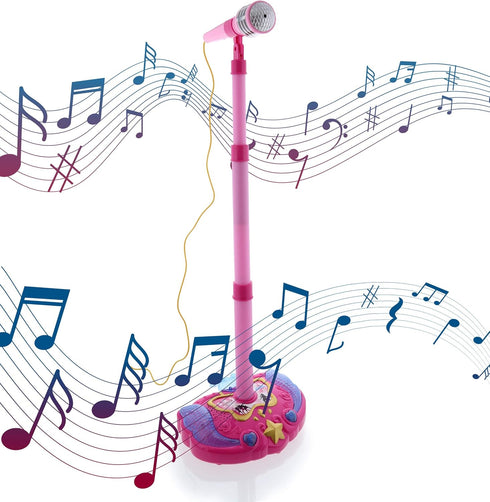 Mozlly Playset MP3 Super Star Kids Karaoke Machine with Microphone Stand - Pink Microphone with Stand with Built