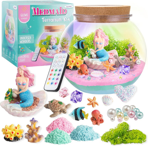 JOYEEMAX Mermaid Light-Up Terrarium Kit for Kids - LED Night Light Birthday Gift