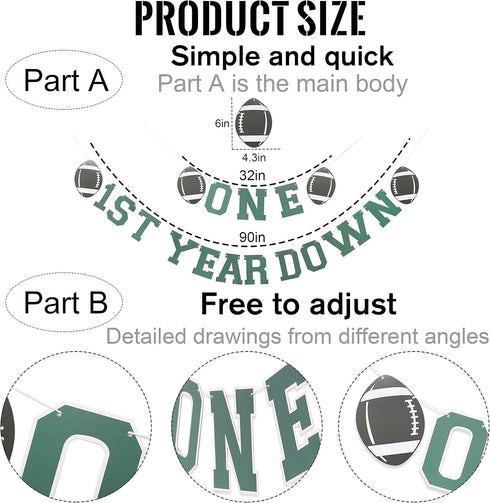 Football 1st Year Down Banner - First Birthday Party Decorations, Super Bowl Sports Party Personalized Theme Banner