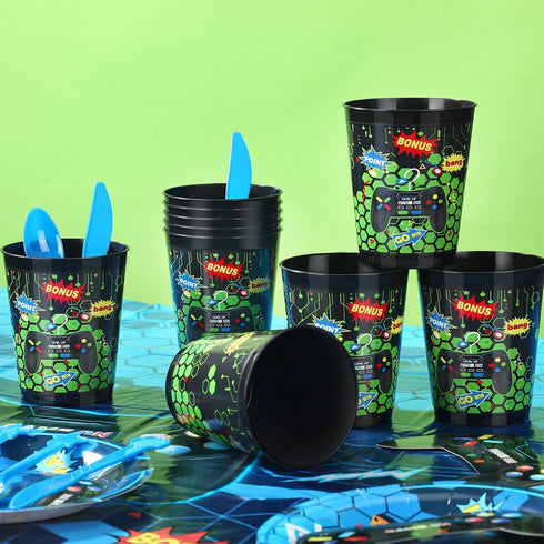 24 Pieces 16 oz Video Game Theme Cups for Kids Gamer Birthday Party Supplies (Green)
