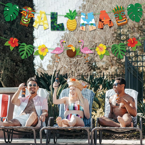 Aloha Banner: No DIY Luau Banner for Hawaiian Tropical Theme Summer Beach Pool Party Decorations & Supplies