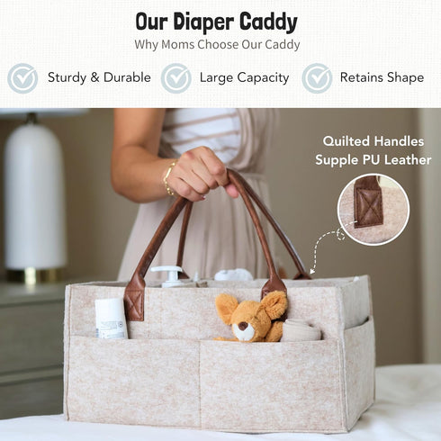 Lily Miles Baby Diaper Caddy Organizer, Nursery Storage Basket for Newborn Essentials, Neutral Gift for Baby Shower