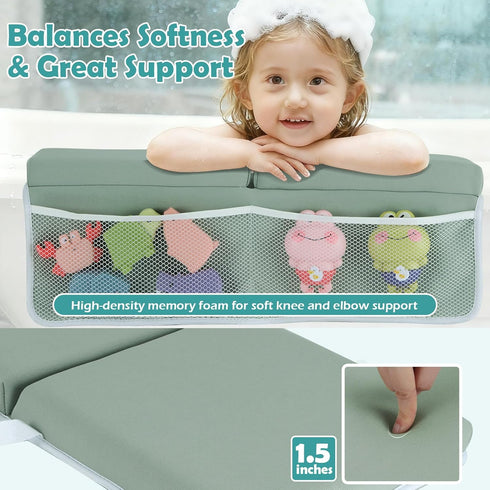 Elbow Set, 1.5 Inch Baby Bath Kneeler and Rest Pad Thick Memory Foam Soft Bath Kneeler with Bath Toys Organizer