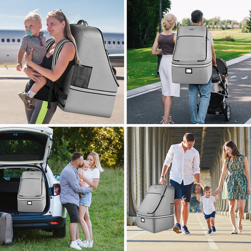 SINVICKO Backpack Car Seat Travel Bag,Padded Car Seats with Steel Cable Handle and Reflective Stripes, Large Durable