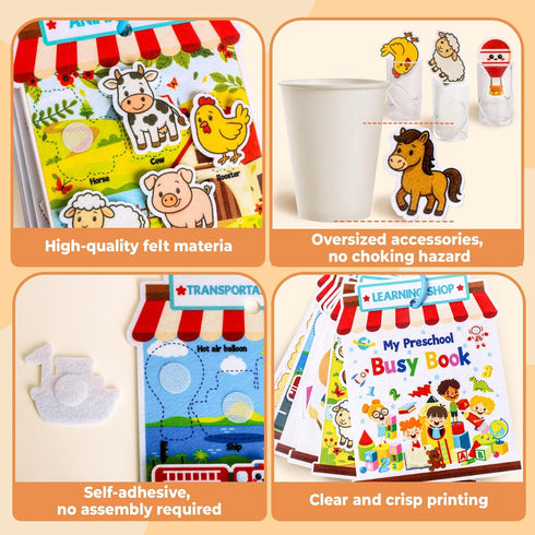 1-3, 1+, Activity Books for toddlers Montessori Felt Busy Book for Toddlers, Educational Sensory Toys for Baby