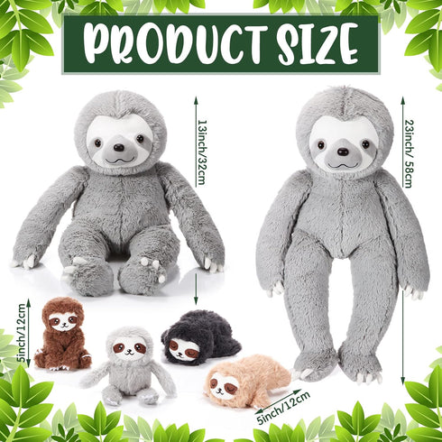 5 Set 13 Inch Mommy 4 Kasyat Pcs Sloth Plush Toy Sloth Stuffed Animal with Cute Baby Plushies in Zippered Belly