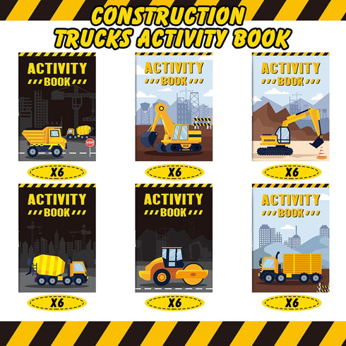 36 Set Sinmoe Piece Mini Activity Books for Kids' Parties, Includes Construction Trucks: Dump Trucks, Diggers, Cranes
