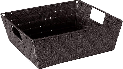 Simplify Large Shelf Woven Strap Tote, Decorative Storage Basket, Built-in Handles, 1 Pack, Chocolate