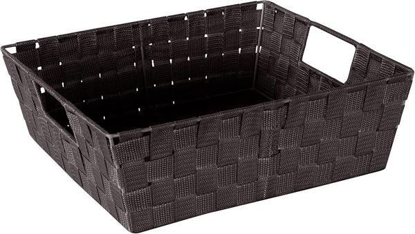 Simplify Large Shelf Woven Strap Tote, Decorative Storage Basket, Built-in Handles, 1 Pack, Chocolate