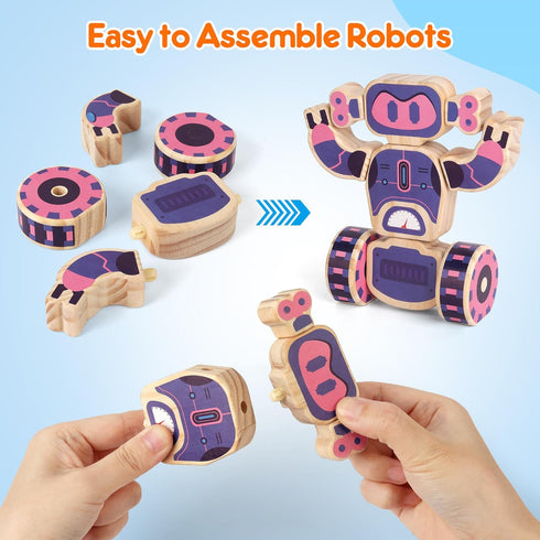 3-5, Mocoosy Wooden Robot Painting Art and Craft Kit for Kids Ages Build & Decorate Your Own Robots with Paint