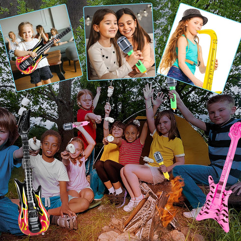 12 Pcs Inflatable Instruments, Rock Star Toy Set with Inflatable Guitar, Saxophone, Microphones for 80s 90s Party