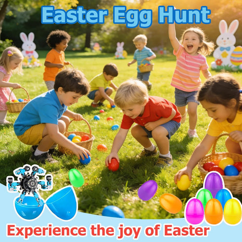Bailiyake 24 Set Prefilled Easter Eggs with Fingertip Spinner Sensory Toys,Transformable Chain Robot Fidgets Spinners