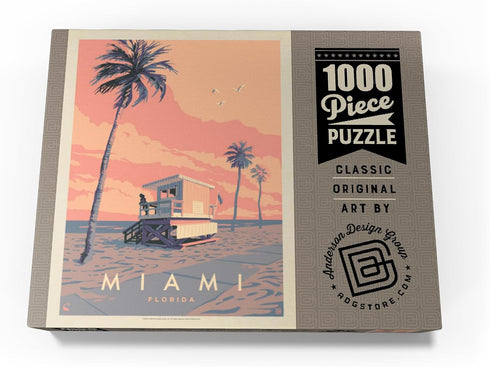 MyPuzzle Miami, FL: Vintage Poster, Lifeguard Tower - Premium 1000 Piece Jigsaw Puzzle for Adults