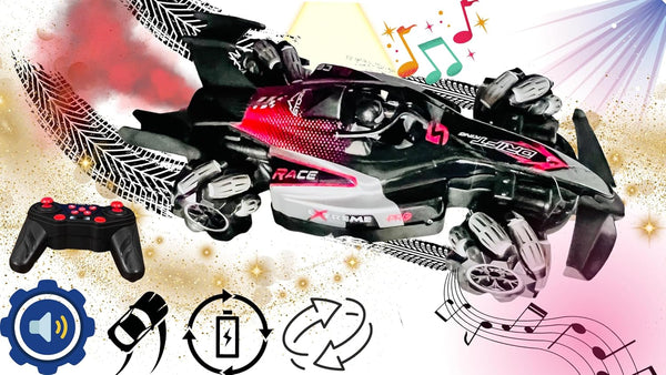 Formula Drift Car with Smoke, LED Lights, 360° Rotation, and Sound for Ultimate Drifting Experience 14"x7" (Red)