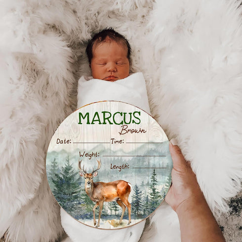 Personalized Baby Name Signs, Baby Birth Announcement Sign for Hospital, Deer Baby Name Signs for Nursery Decor, Wood