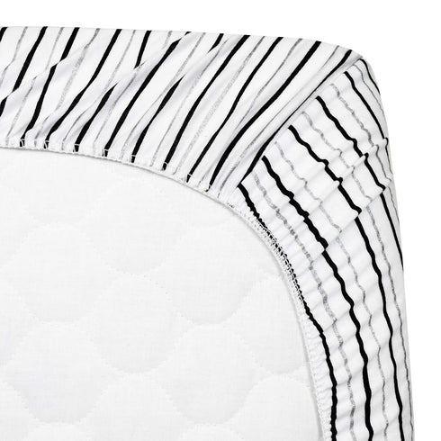 American Baby Company Printed 100% Cotton Knit Fitted Contoured Changing Table Pad Cover, Silver Black Stripe