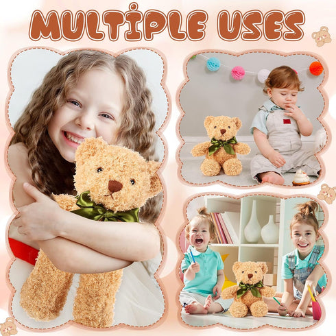 HyDren 12 Pieces Soft Plush Toy Bears, Operation Christmas Bears with Ribbon Bow for Birthday, Valentine's Day