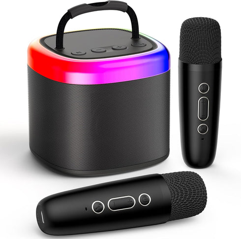 Kids Karaoke Machine, Mini Portable Bluetooth Speaker with 2 Wireless Microphones, Gift for 4-12+ Years Old