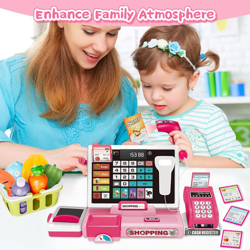 Playset Playset VOPOGLNE Cash Register Toy for Kids, Real Calculator Register, Pretend Play Store with Music, Scanner