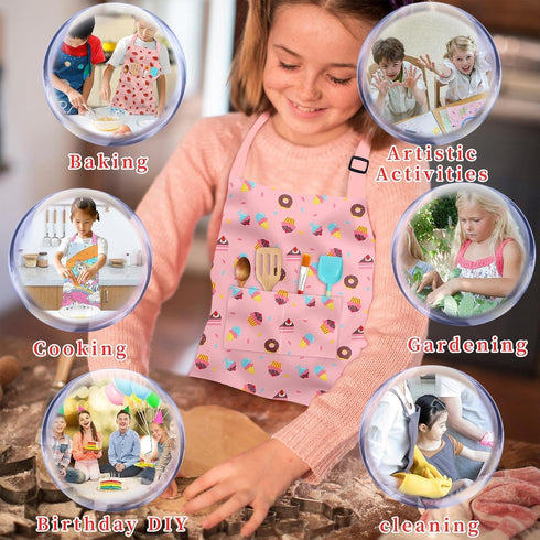 Kids Aprons for Girls, Toddler Aprons with Pockets for Cooking, Baking, Crafting, Adjustable for Art and Gardening