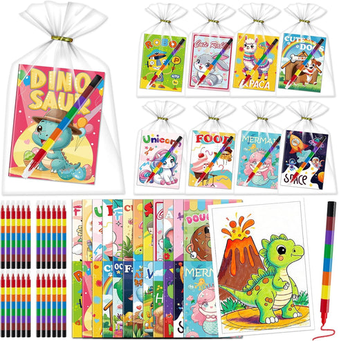Kalysky 24 Pack Mini Coloring Books with Stackable Rainbow Crayons for Kids