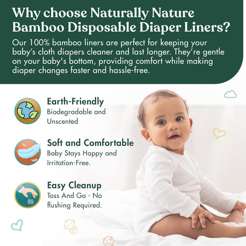 600 Count (6 100 Naturally Nature Disposable Cloth Diaper Liners, Unscented, Fragrance-Free, Chlorine Free Diaper