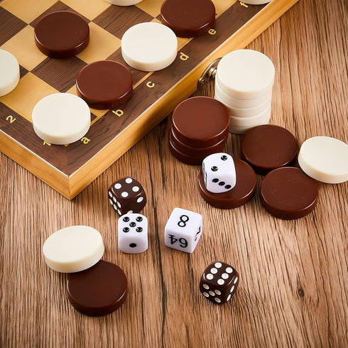 30 Pieces Backgammon Checkers - 1.25 Inch Replacement Game Pieces with 5 Dice & Storage Pouch