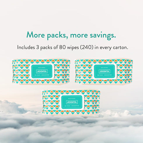 3 Packs 80 (240 JOONYA Unscented Baby Wipes Plant-Based, Fragrance-Free Bulk Diaper Wipes | Hypoallergenic, Non-Toxic