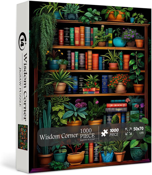 PICKFORU 1000 Vintage Bookshelf Puzzle for Adults Pieces, Book Houseplant Puzzle,Retro Bookshelf Botanical Puzzles