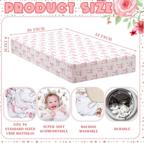 4 Pack Set 52'' 28" Peryiter Crib Sheets Girl Soft Baby Bed Sheet x Nursery Crib Sheets for Standard Bed for Nursery