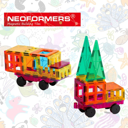 2 Piece Magnetic Tiles Car Set Truck Kit Toy with Stronger Magnets, Educational Magnet Building Tile Magnetic Blocks with Re-Enforced for Girls Boys (Blue Purple)