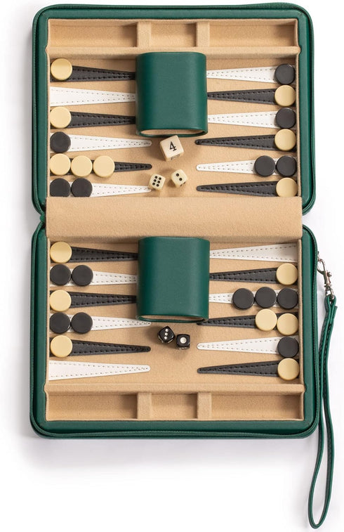 Yellow Mountain Imports Travel Size Backgammon Mini Game Set, Magnetic Checkers, 9-inch Board