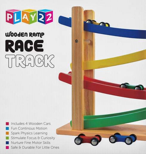 Play22 4 4 Set Wooden Car Ramps - Level Race Track With Toy Cars - My First Baby Toys - Toddler Car is A Great Gift