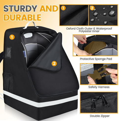 Backpack Orzbow Padded Car Seat Travel Bag for Airplane, Carseat Bags with Reflective Stripes, Infant Seat Travel Bag