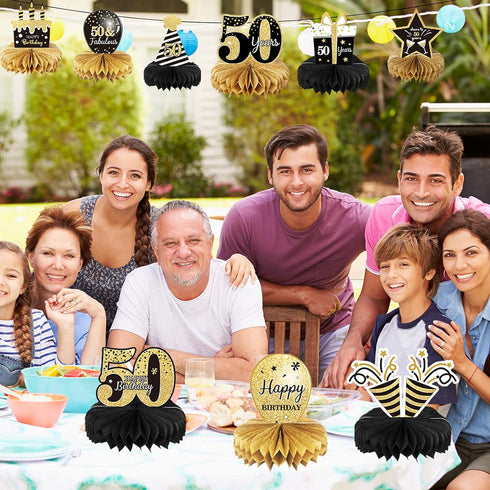 9 Pieces 50th Birthday Decoration, Cheers to 50 Years Honeycomb Table Topper for Men and Women