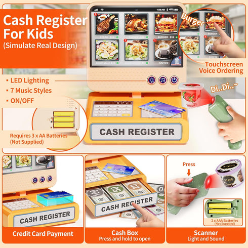 Pupu Pig Playset, 3+ Kids Grocery Store Fun Play Store with Realistic Cash Register Toy, Scanner, Play Food, Coffee