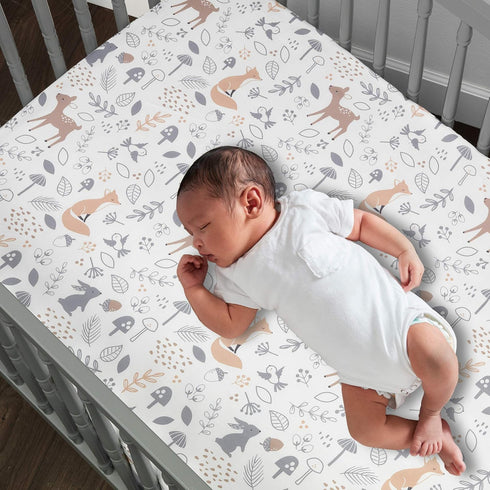 Bedtime Originals Deer Park Fitted Crib Sheet, Multicolor, 28x52x8 Inch (Pack of 1)